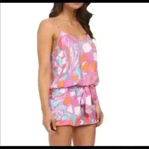 Lilly Pulitzer Deanna Shorely Blue Feeling Tanked Print Tank Short Romper